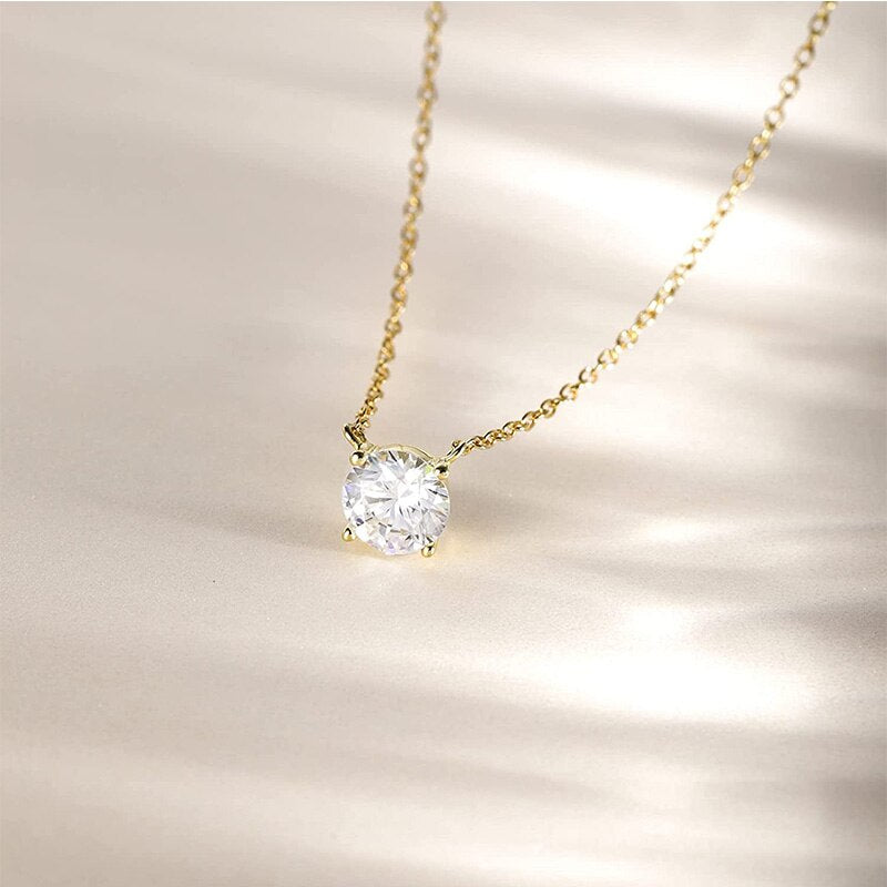 1.5ct Round CZ Solitaire Pendant Necklace - Sterling Silver & Gold Plated CZ Necklace for Women
