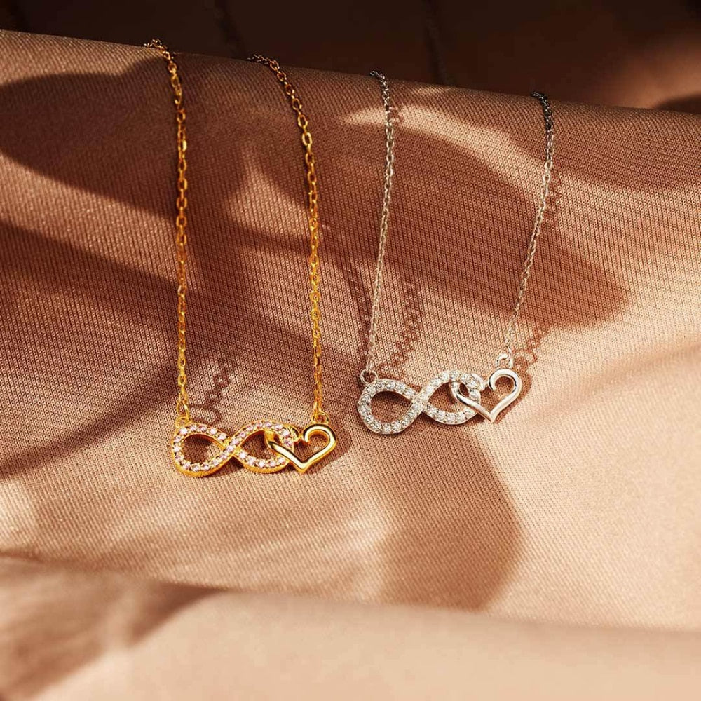 Infinity Heart Pendant Necklace - 925 Sterling Silver Endless Love Necklace for Women
