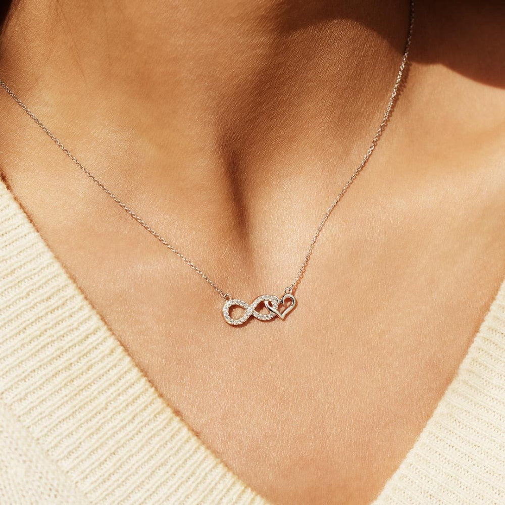 Infinity Heart Pendant Necklace - 925 Sterling Silver Endless Love Necklace for Women