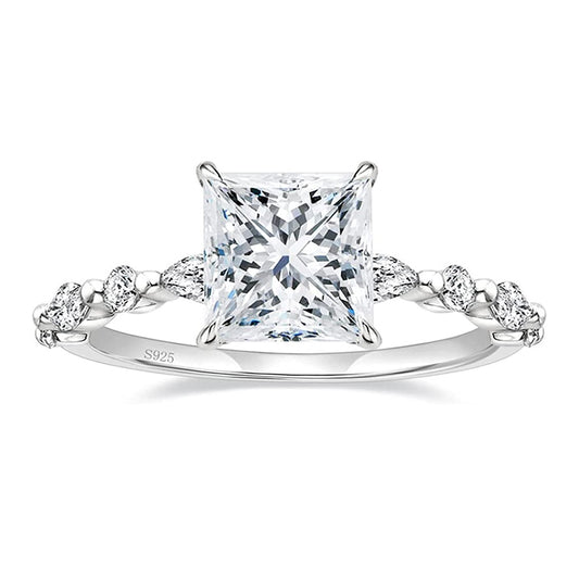 2ct CZ Engagement Ring - Sterling Silver Princess & Marquise CZ Wedding Bands for Women
