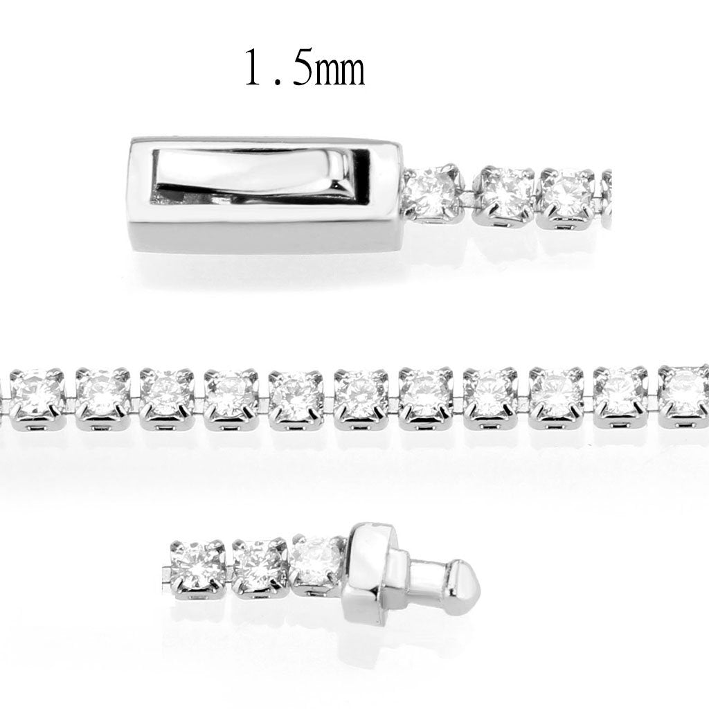 Rhodium Plated Brass CZ Tennis Bracelet - AAA Grade Clear Cubic Zirconia