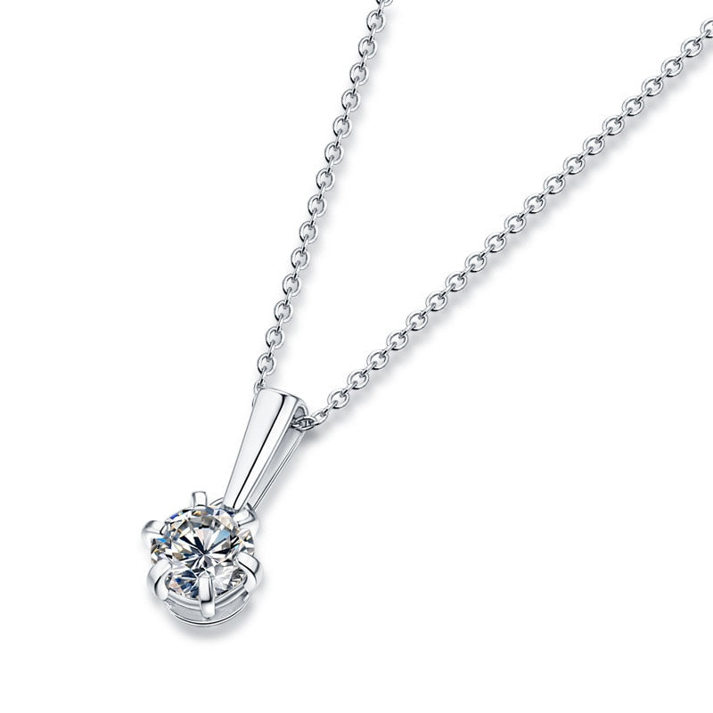 1ct Moissanite Teardrop Pendant Necklace - Sterling Silver Six-Claw Collar Chain Necklace