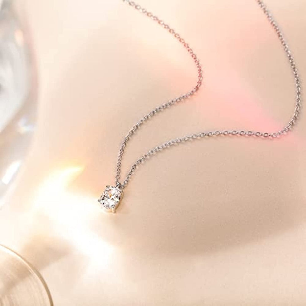 1.5ct Oval CZ Solitaire Pendant Necklace - Sterling Silver & 14K Gold Plated CZ Necklace for Women