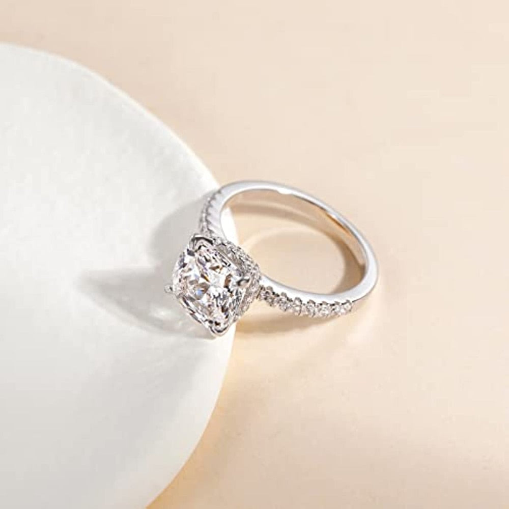 3.5ct Cushion Cut CZ Engagement Ring - Sterling Silver Wedding Band & Promise Ring for Women