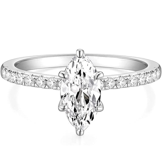 2ct Marquise CZ Engagement Ring - 925 Sterling Silver CZ Wedding Band for Women