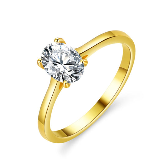 1ct Oval CZ Engagement Ring - Sterling Silver & 18K Gold Plated CZ Promise Ring for Women