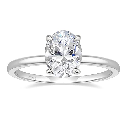 3ct Oval CZ Solitaire Engagement Ring Set - Sterling Silver Wedding & Promise Rings for Women