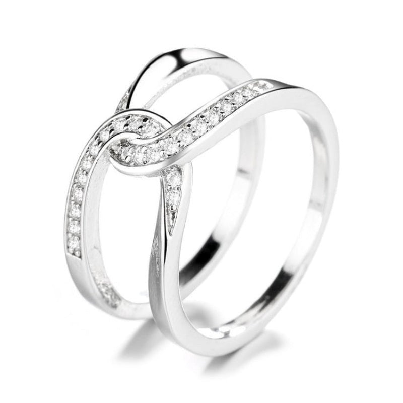 Sterling Silver Double Twisted CZ Knot Ring for Women