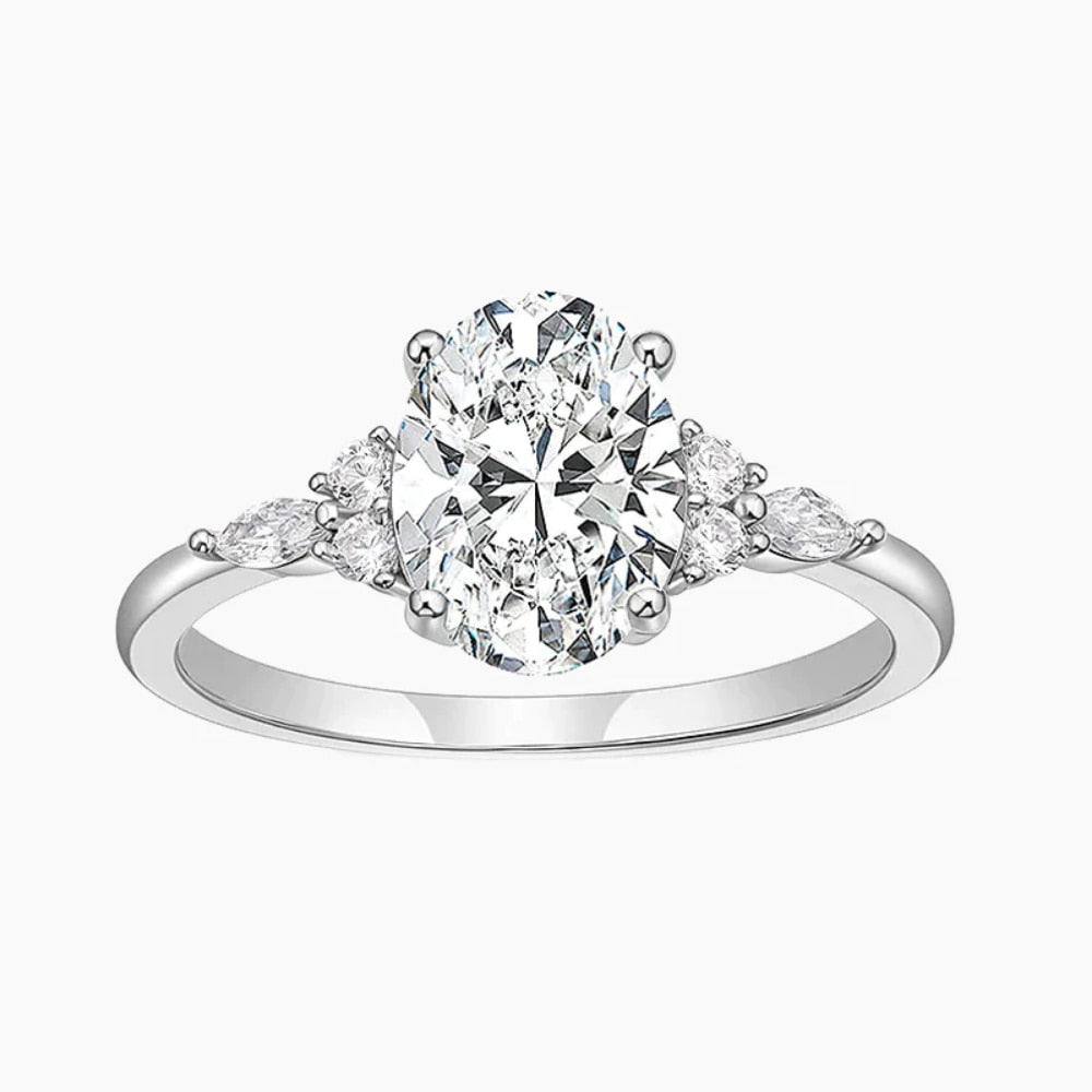 3ct Oval & Marquise CZ Ring Set - 925 Sterling Silver AAA Cubic Zirconia Rings for Women