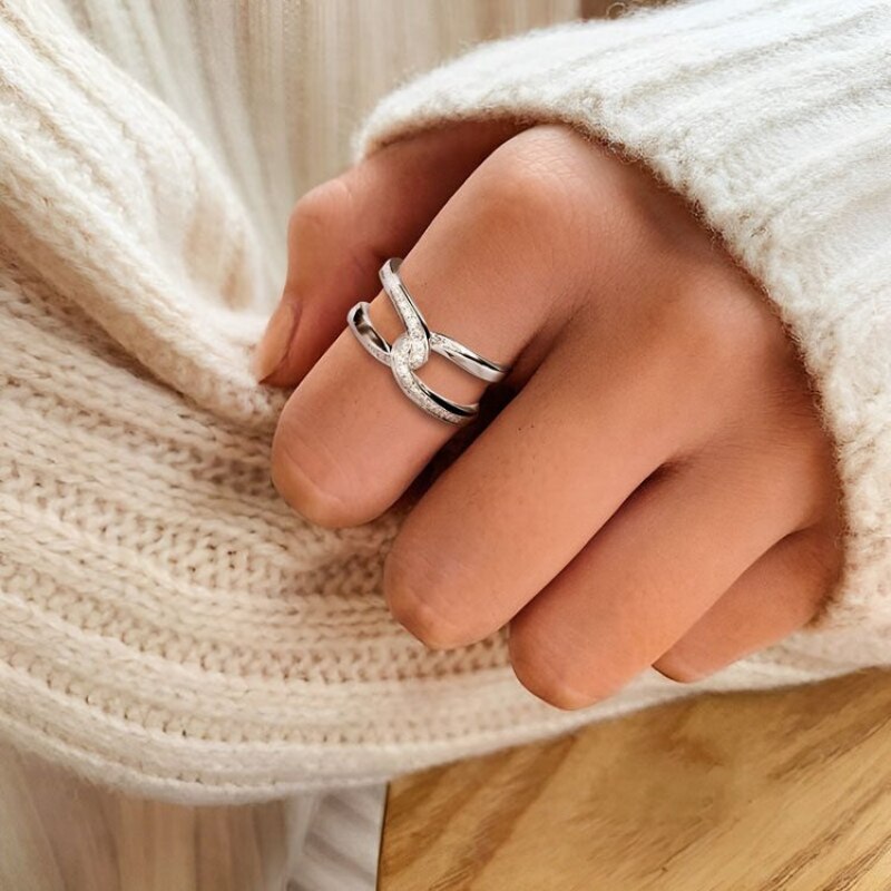 Sterling Silver Double Twisted CZ Knot Ring for Women