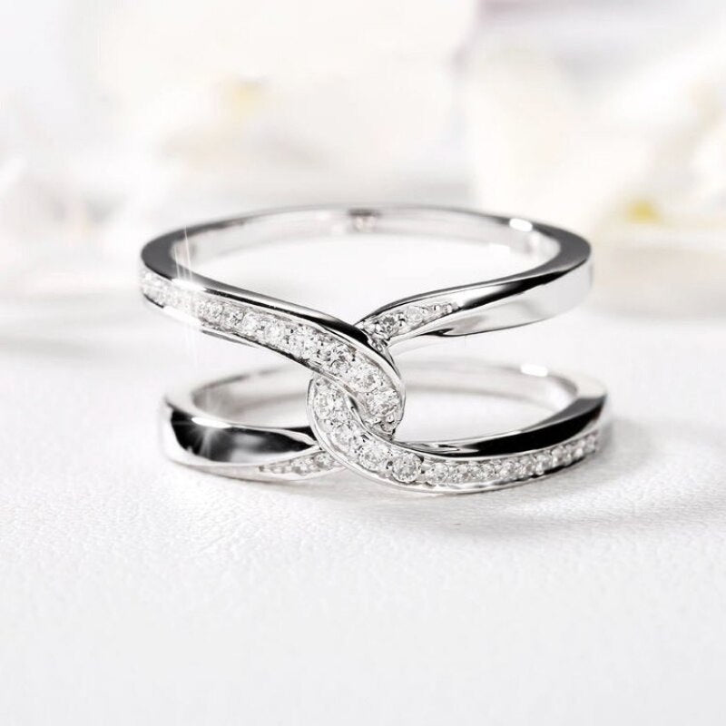 Sterling Silver Double Twisted CZ Knot Ring for Women