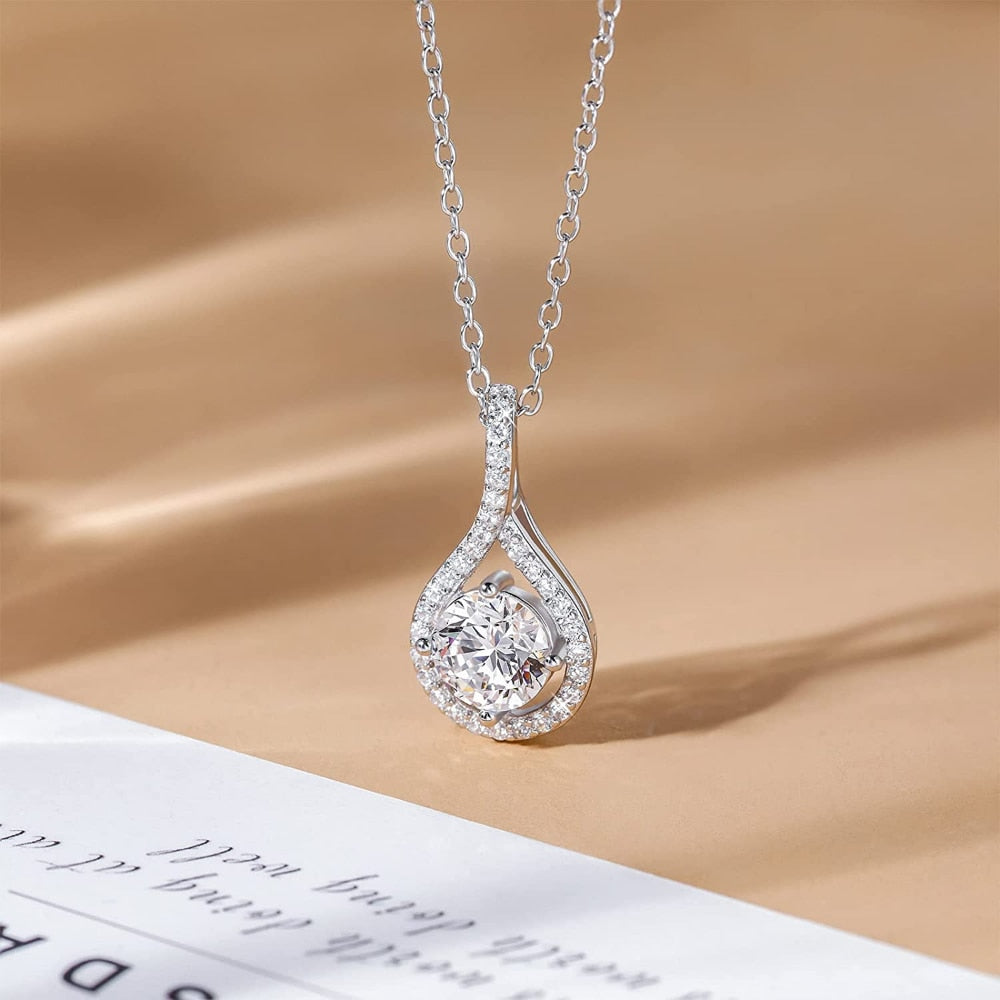 1.25ct Round Cubic Zirconia Twist Pendant Necklace - 925 Sterling Silver CZ Necklace for Women