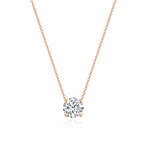 1.5ct Round CZ Solitaire Pendant Necklace - Sterling Silver & Gold Plated CZ Necklace for Women