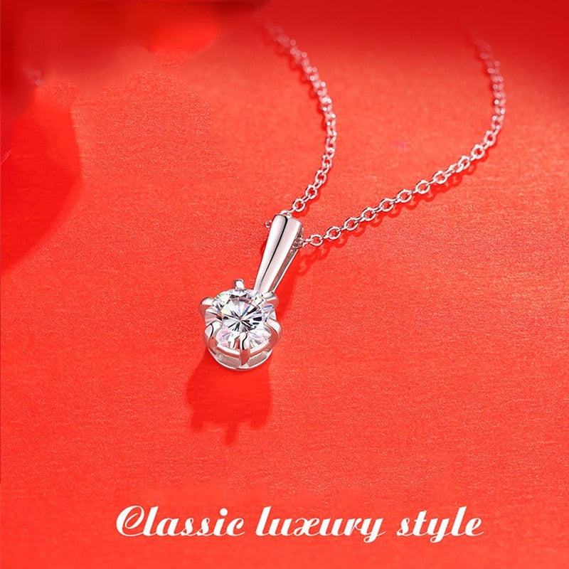 1ct Moissanite Teardrop Pendant Necklace - Sterling Silver Six-Claw Collar Chain Necklace