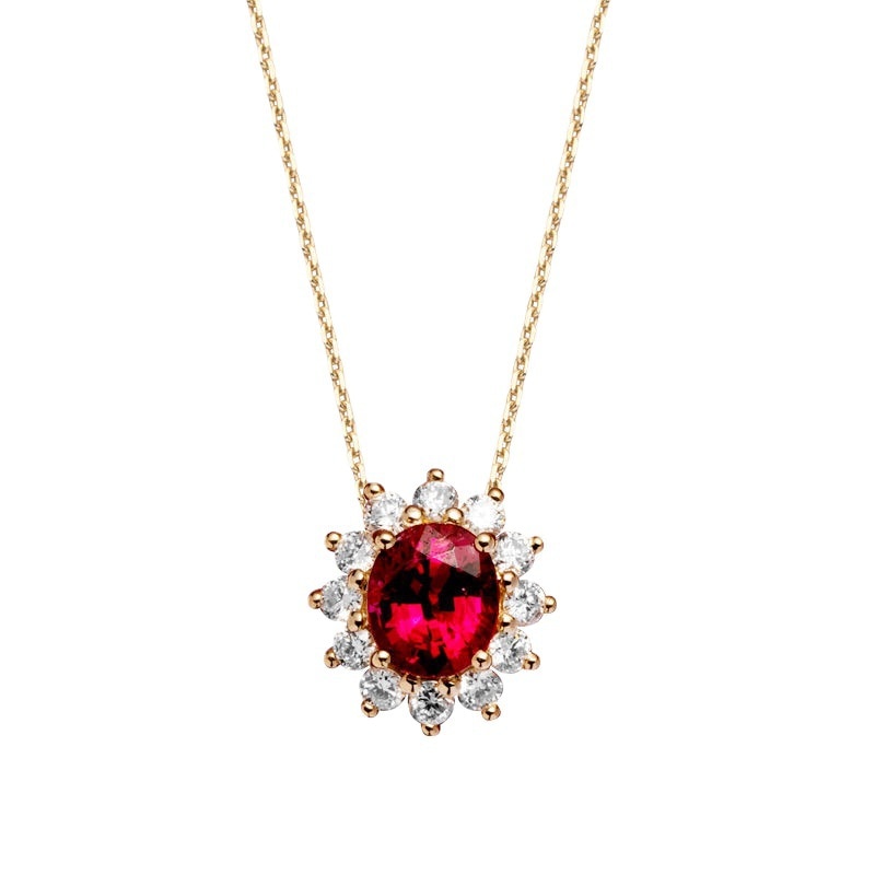 Ruby CZ Pendant Necklace - 925 Sterling Silver & 18K Gold Plated Retro CZ Necklace for Women