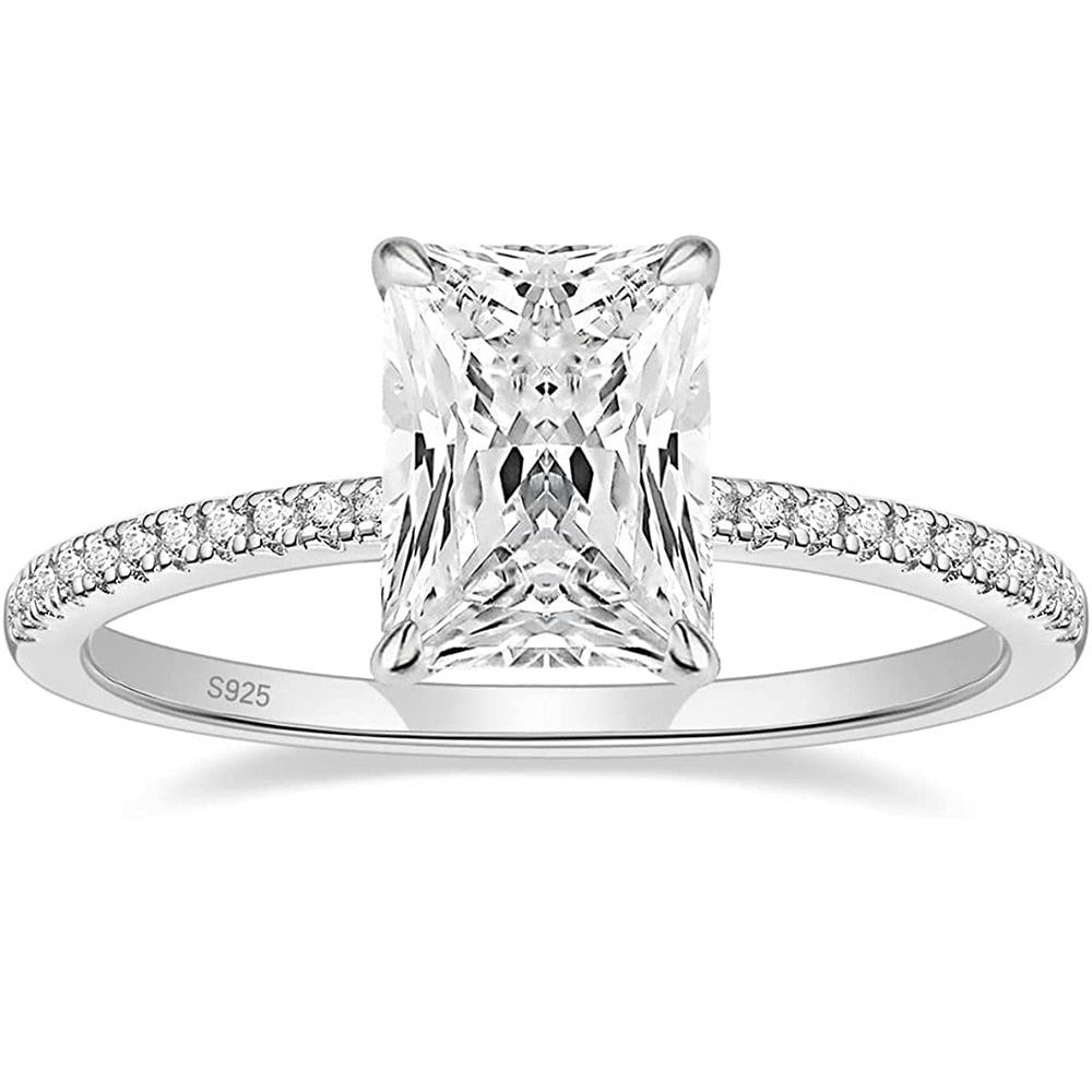 Brandi Michele  3CT 925 Sterling Sliver Engagement Rings for Women Radiant Cut Cubic Zirconia Wedding Band CZ Promise Ring