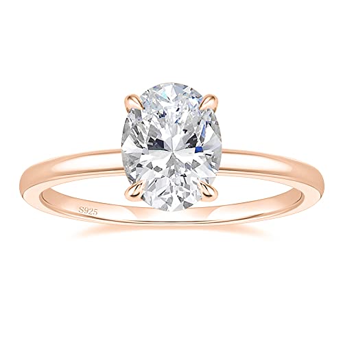 3ct Oval CZ Solitaire Engagement Ring Set - Sterling Silver Wedding & Promise Rings for Women