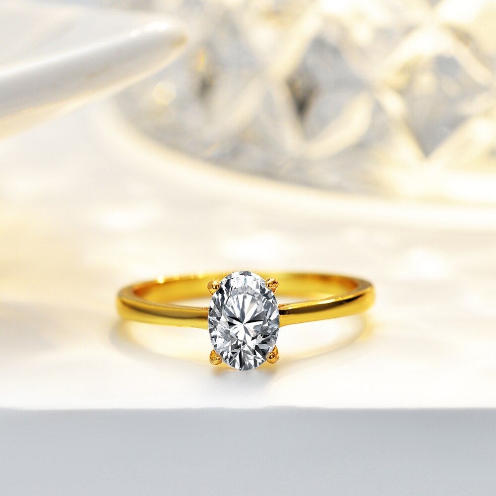 1ct Oval CZ Engagement Ring - Sterling Silver & 18K Gold Plated CZ Promise Ring for Women