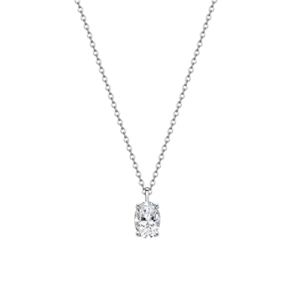 1.5ct Oval CZ Solitaire Pendant Necklace - Sterling Silver & 14K Gold Plated CZ Necklace for Women