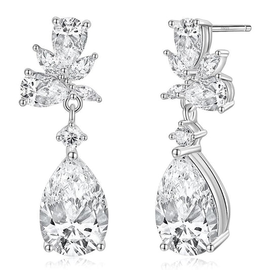 Water Drop CZ Dangle Earrings - Cubic Zirconia Bridal Wedding Jewelry Set