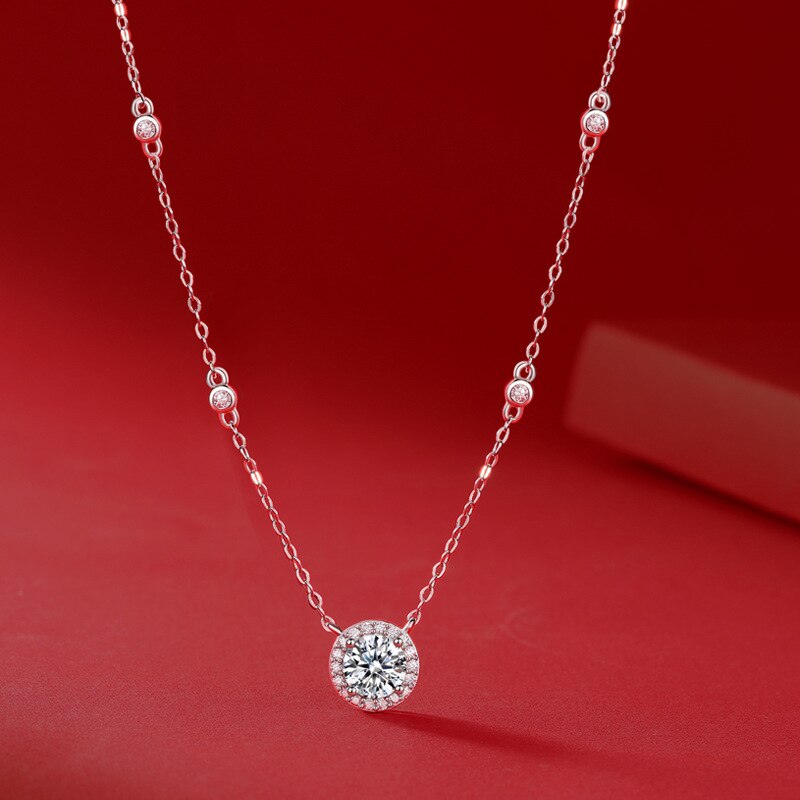 1ct D Color Moissanite Solitaire Pendant Necklace - 925 Sterling Silver Moissanite Necklace for Women