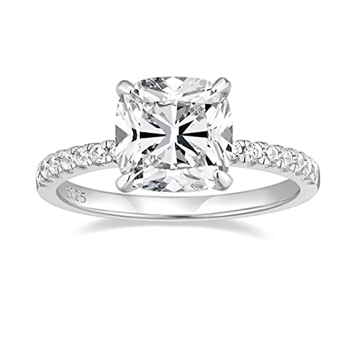 3.5ct Cushion Cut CZ Engagement Ring - Sterling Silver Wedding Band & Promise Ring for Women