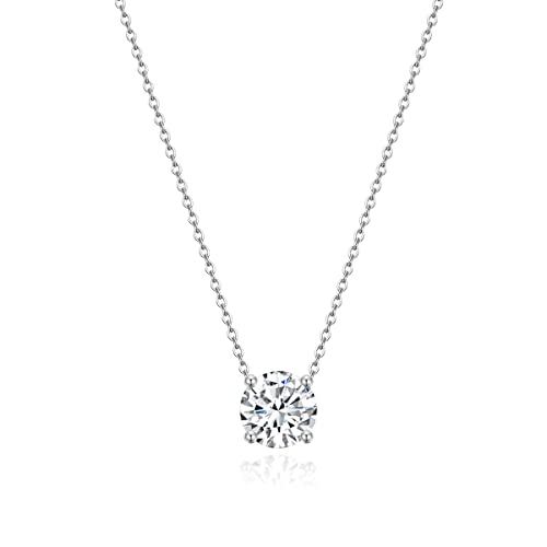 1.5ct Round CZ Solitaire Pendant Necklace - Sterling Silver & Gold Plated CZ Necklace for Women