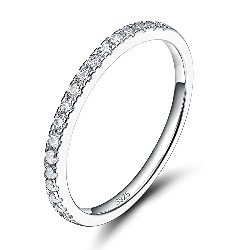 2mm CZ Half Eternity Stackable Band - 925 Sterling Silver Ring for Women