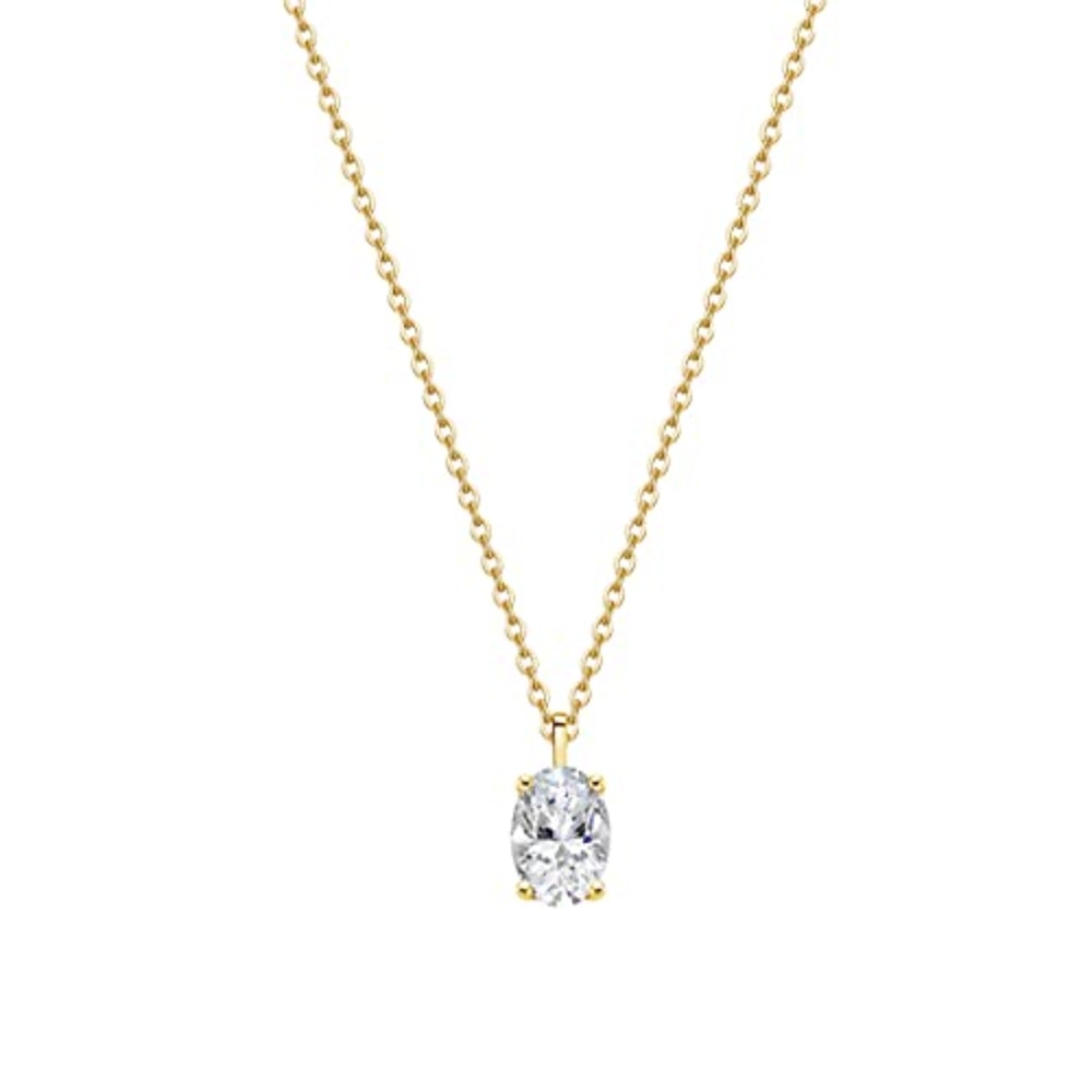 1.5ct Oval CZ Solitaire Pendant Necklace - Sterling Silver & 14K Gold Plated CZ Necklace for Women