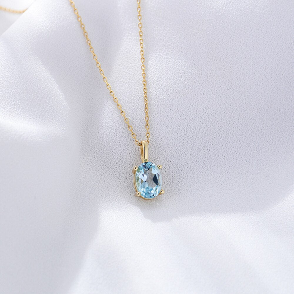 Sky Blue Topaz Necklace - 925 Sterling Silver Topaz Pendant Necklace for Women