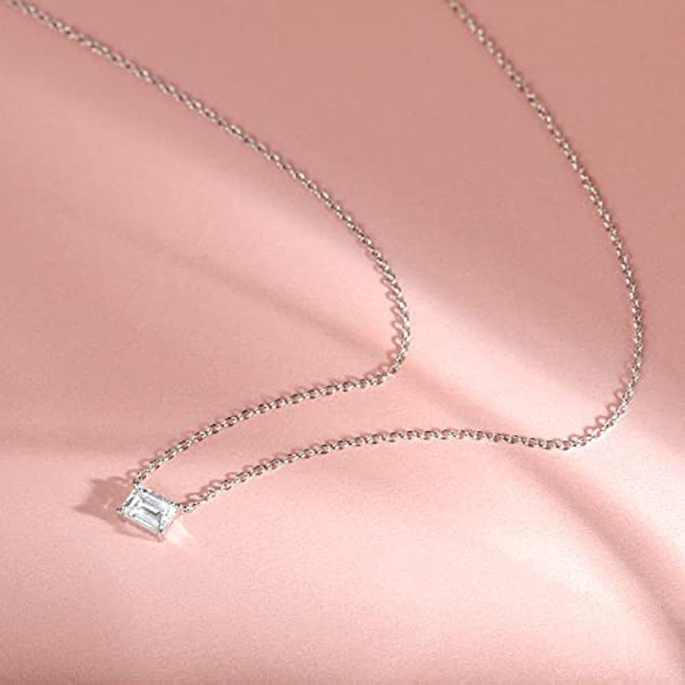 1ct Emerald Cut CZ Solitaire Pendant Necklace - Sterling Silver & 14K Gold Plated CZ Necklace for Women