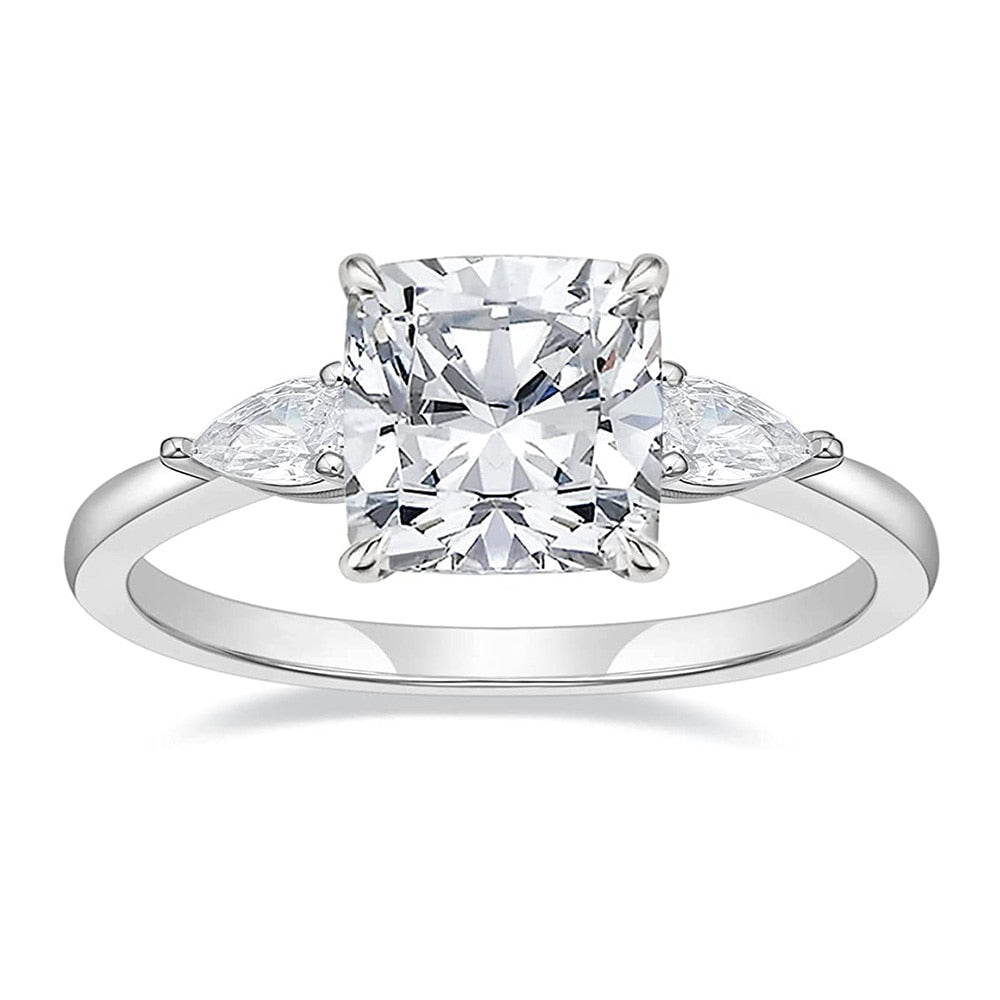 3.5ct Cushion CZ 3-Stone Engagement Ring - Sterling Silver CZ Wedding Band for Women