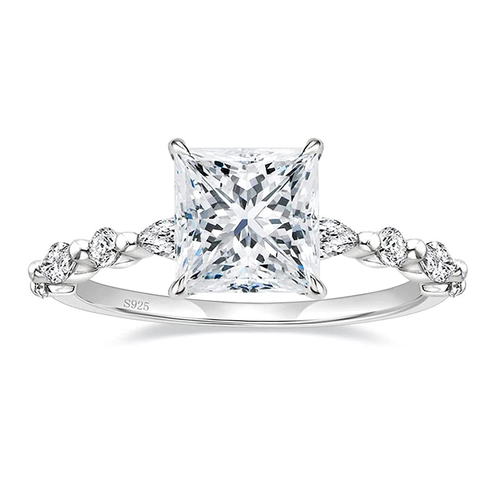 2ct CZ Engagement Ring - Sterling Silver Princess & Marquise CZ Wedding Bands for Women