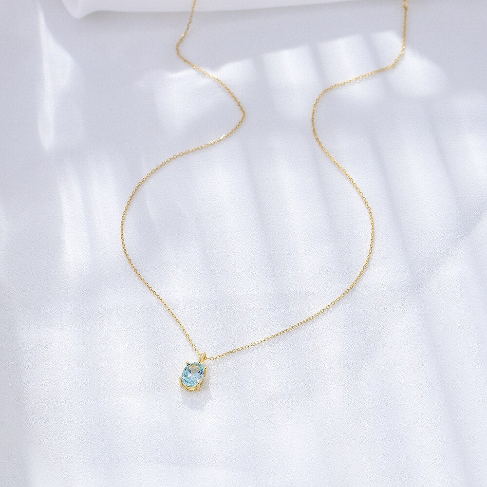 Sky Blue Topaz Necklace - 925 Sterling Silver Topaz Pendant Necklace for Women