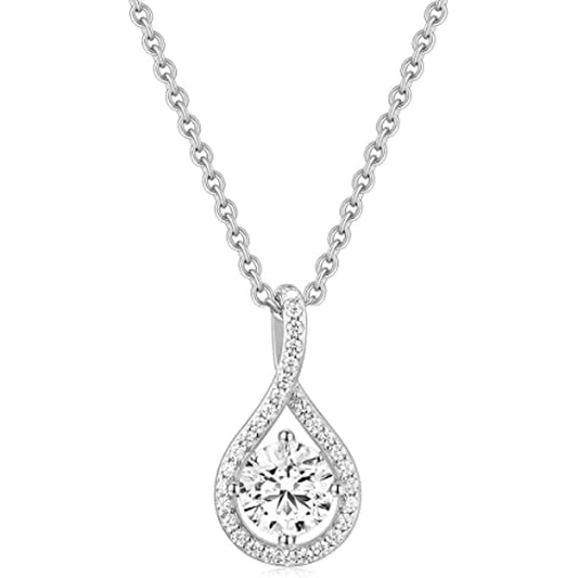 1.25ct Round Cubic Zirconia Twist Pendant Necklace - 925 Sterling Silver CZ Necklace for Women