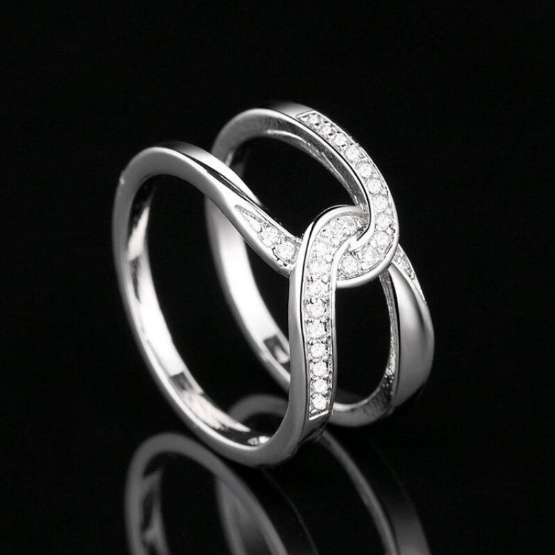 Sterling Silver Double Twisted CZ Knot Ring for Women