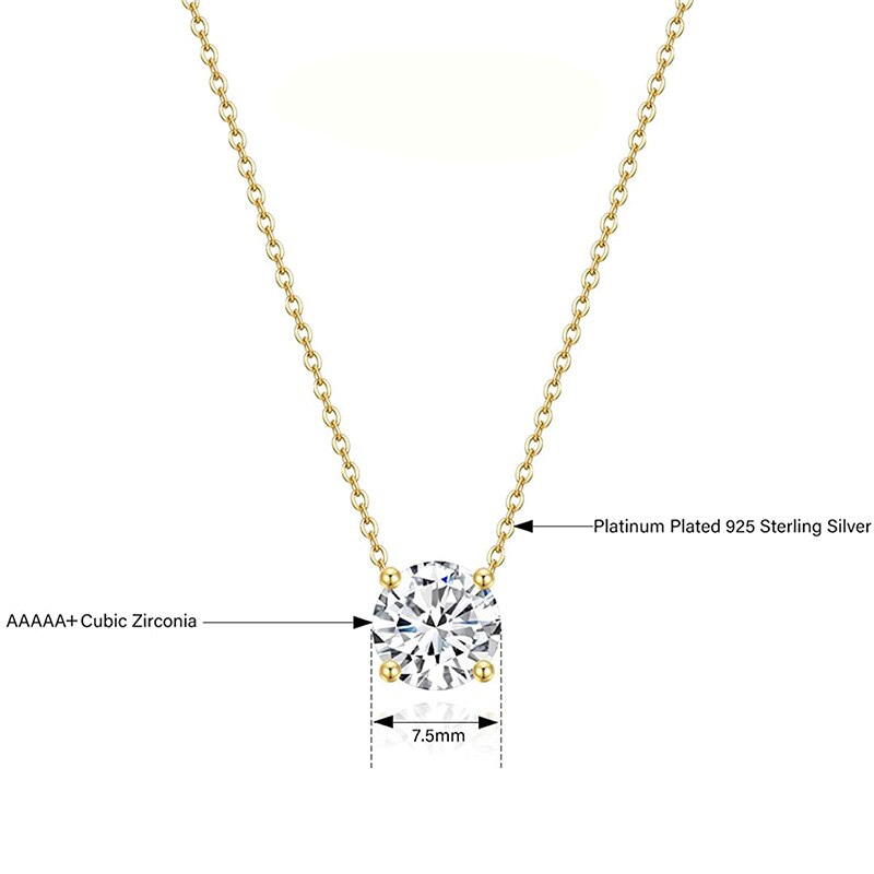 1.5ct Round CZ Solitaire Pendant Necklace - Sterling Silver & Gold Plated CZ Necklace for Women