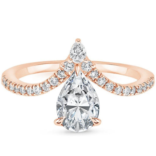 2ct CZ Droplet Engagement Ring - 925 Sterling Silver & Rose Gold CZ Wedding Band for Women